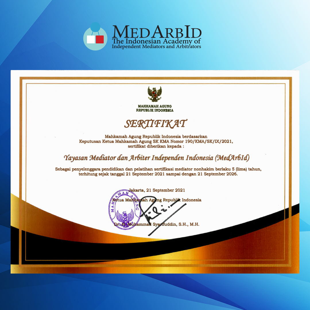 <p>MedArbId is now a Supreme Court Certified provider of mediator training!</p>

<p>&nbsp;</p>

<p>&nbsp;</p>
