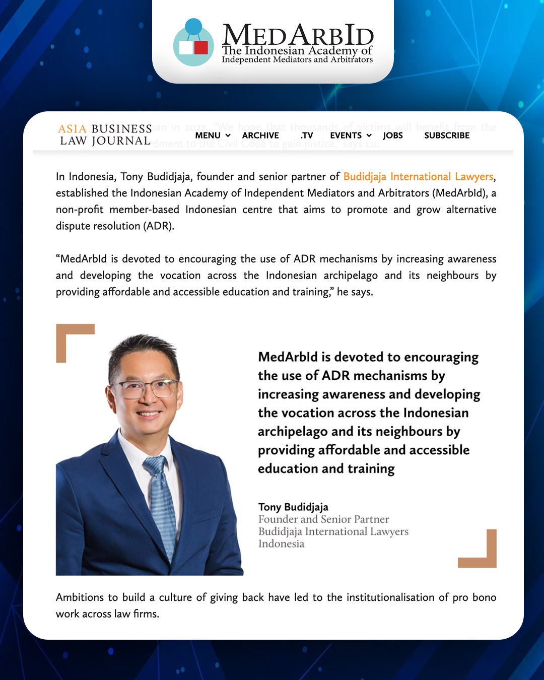 <p>Asia Business Law Journal - A greater good</p>
