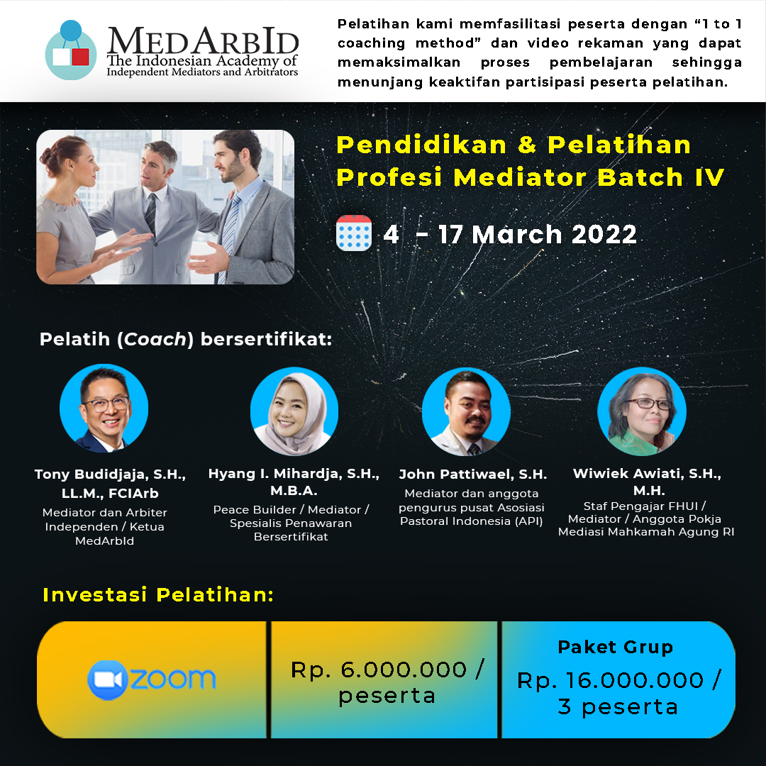 <p>Tony Budidjaja -&nbsp;Pendidikan dan Pelatihan Profesi Mediator Batch IV</p>
