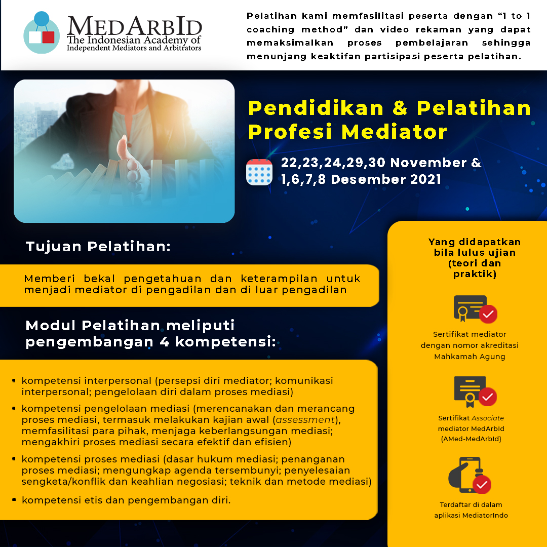 <p>Pendidikan dan Pelatihan Profesi Mediator Batch 3</p>
